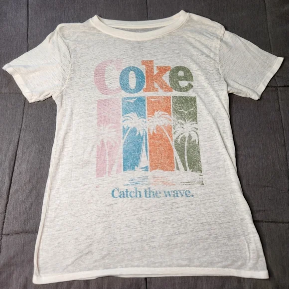 Coke Catch the Wave Burnout Short Sleeve Graphic T-Shirt - Ivory - Picture 1 of 4